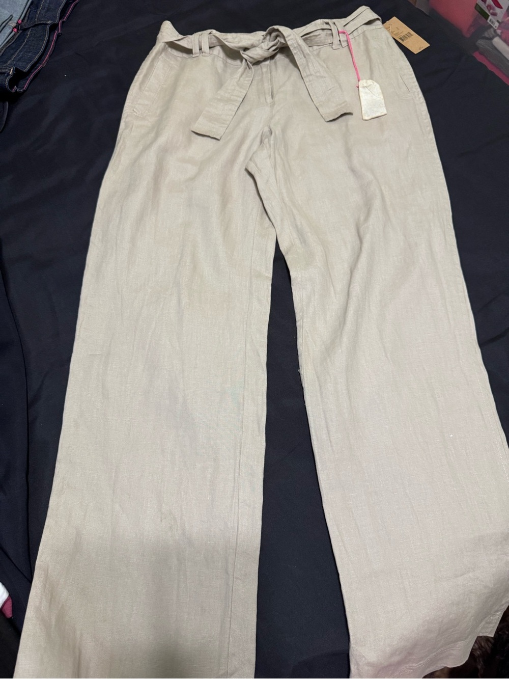 Daniel Cremieux Light Beige Linen-Blend Chinos with Tie Waist